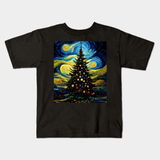 Christmas starry night painting inspired by Van Gogh Kids T-Shirt